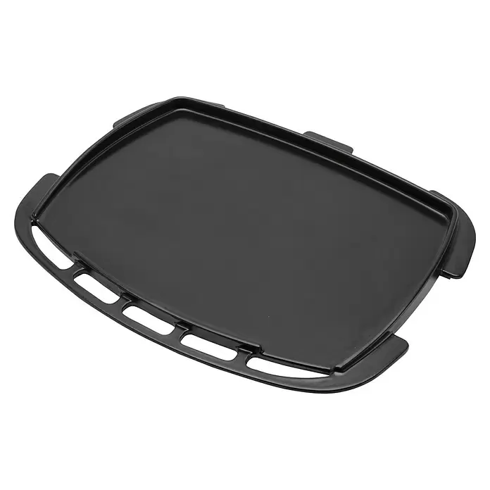 Weber Q Grillplatte Fullsize - Passend für: Weber Q 1100N, Q 1200N, Gusseisen - Schwarze rechteckige Grillplatte mit glatter Kochfläche und integrierten Griffen.