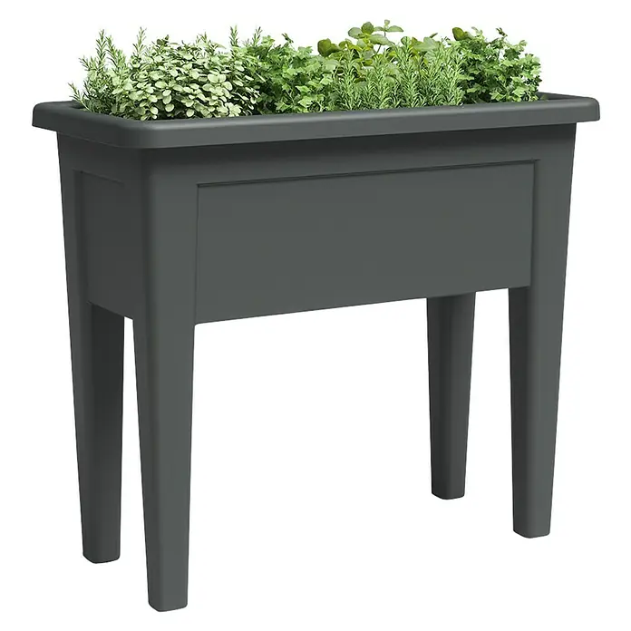 Artevasi Venezia Hochbeet - L x B x H: 80 x 39 x 69 cm, Kunststoff, Anthrazit - Grauer Pflanzkasten auf Beinen mit grünen Pflanzen oben, ideal für Kräuter oder Blumen auf Balkon und Terrasse.