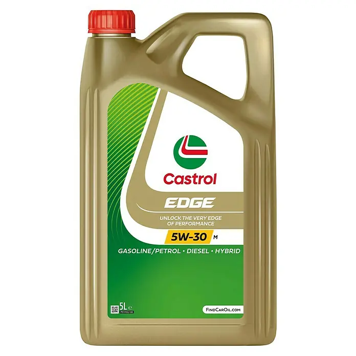 Castrol Edge Motoröl Edge 5W-30 M - 5 l, 5W-30, C3 - Abbildung einer 5-Liter-Flasche Castrol Edge 5W-30 Motoröl, geeignet für Benzin-, Diesel- und Hybridfahrzeuge für maximale Leistung.