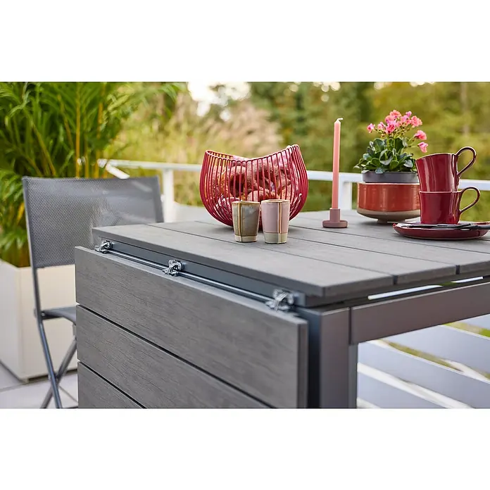 Sunfun Maja Gartentisch - L x B x H: 75 x 74,5 x 75 cm, Aluminium, Polywood, Night-Grey, Ausziehbar - Moderner Gartentisch mit Ausziehfunktion und stilvoller Dekoration, perfekt für entspannte Stunden im Freien.
