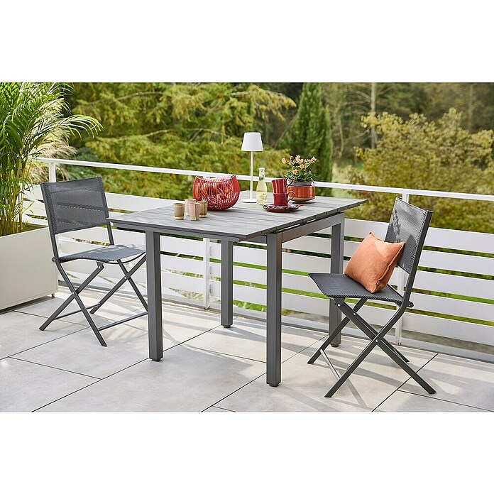 Sunfun Balkonmöbel-Set Maja (3 -tlg., Night-Grey, Tisch (LxBxH): 75 x 74,5 x 75 cm, Stuhl (BxHxT): 52 x 81 x 46 cm) | BAUHAUS