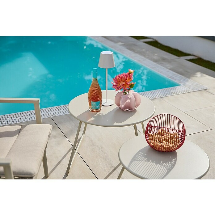 Sunfun Sarah Mesa auxiliar de jardín redonda (Ø x Al: 48 x 37,5 cm, Acero, Light greige) | BAUHAUS