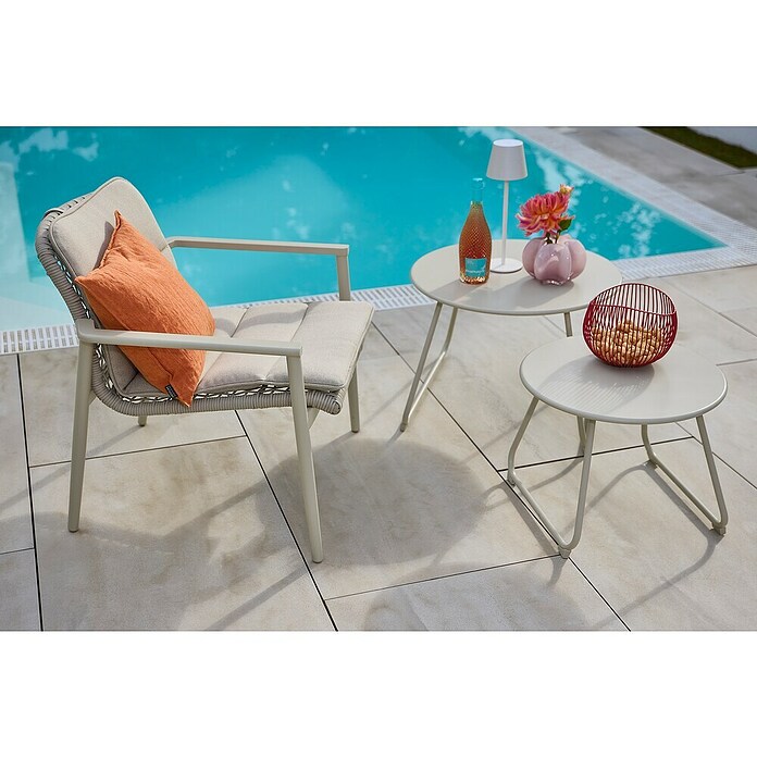 Sunfun Sarah Mesa auxiliar de jardín redonda (Ø x Al: 48 x 37,5 cm, Acero, Light greige) | BAUHAUS