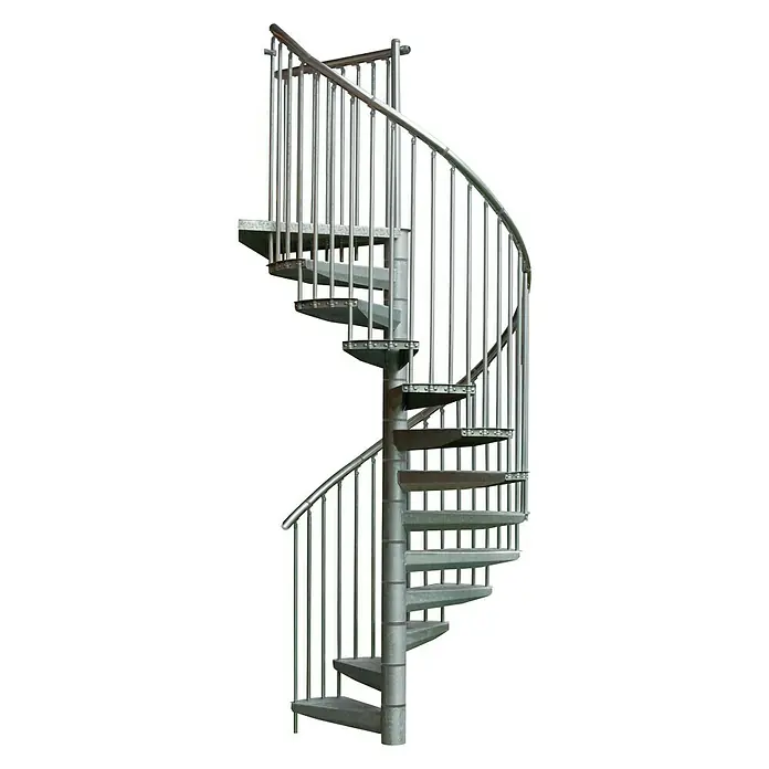 Minka Außentreppe Rondo Zink Plus - Durchmesser: 160 cm, Geschosshöhe: 300 cm, Anzahl Steigungen: 13 Stk. - Metallwendeltreppe, ein architektonisches Highlight. Die robuste Konstruktion und das elegante Design machen sie zum Blickfang.