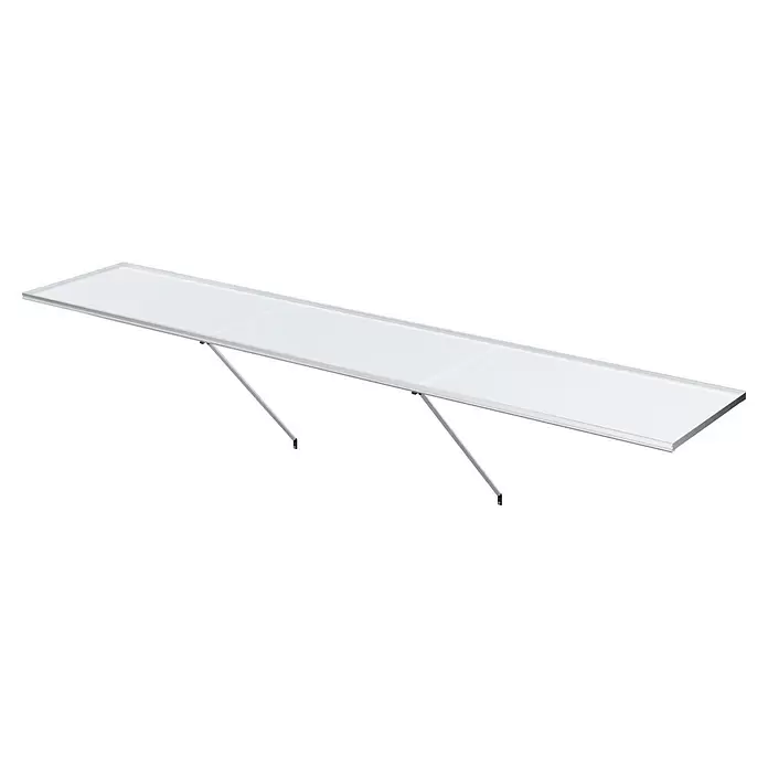 Gewächshaus-Tisch Aptasia III - 323 x 63 x 85 cm, Passend für: KGT Gewächshaus Apatasia III - Langes, weißes, lineares LED-Lichtpanel mit silbernem Rahmen, gestützt von zwei silbernen Ständern.