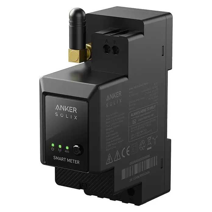 Anker Solix Zählerfeld Smart Meter für Anker Solarbank 2 Pro/Plus - 0% MwSt. - Schwarz - Schwarzer Anker Solix Smart Meter mit Antenne, LEDs und Anschlüssen zur Energiemessung.