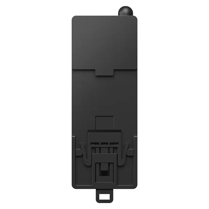 Anker Solix Zählerfeld Smart Meter für Anker Solarbank 2 Pro/Plus - 0% MwSt. - Schwarz - Dunkelgraues, texturiertes Kunststoffteil mit sphärischem Knopf, geometrischen Aussparungen und Verriegelungsmechanismus.