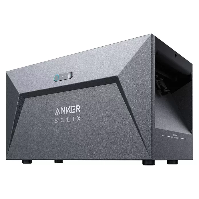Anker Solix Solarbank E1600 Solarstromspeicher - 0% MwSt. gem. § 12 Abs. 3 UStG - Nennleistung: 1.600 W, Passend für: Balkonkraftwerke - Anker Solix dunkelgraue Solarbank Powerstation, texturiert mit kantigem Design und LED-Anzeige.