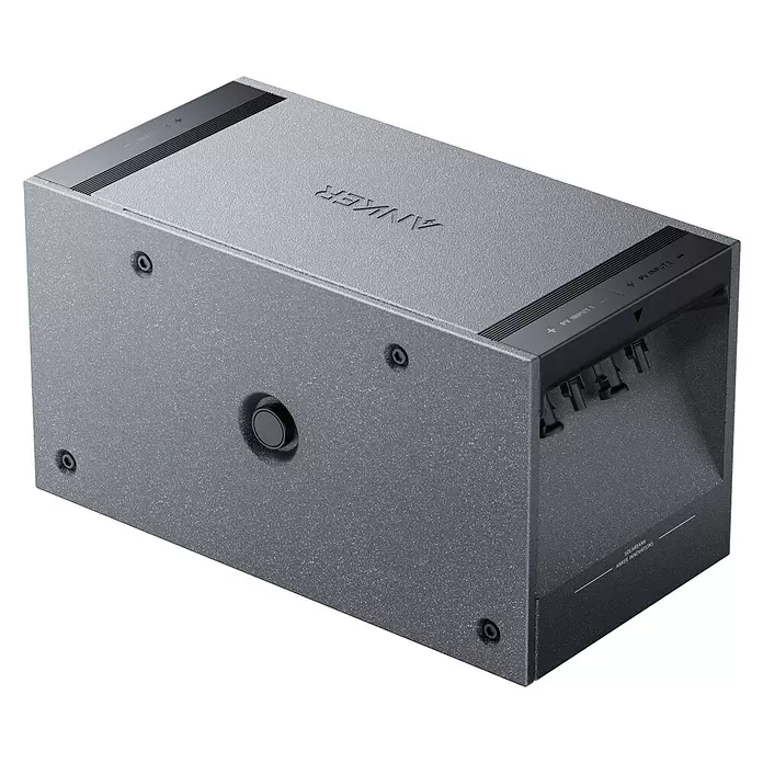 Anker Solix Solarbank E1600 Solarstromspeicher - 0% MwSt. gem. § 12 Abs. 3 UStG - Nennleistung: 1.600 W, Passend für: Balkonkraftwerke - Dunkelgraues, texturiertes Anker Solarbank-Modul mit PV-Eingängen. Robustes Design mit sichtbaren Befestigungspunkten.