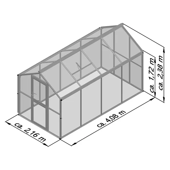 KGT Gewächshaus Galant IV - Außenmaß inkl. Dachüberstand (B x T): 216 x 408 cm, Material Seitenwand: Kunststoff, 10 mm, Anthrazit-Grau - Graues, transparentes Gewächshaus mit Maßen. Ideal für den Gartenbau.