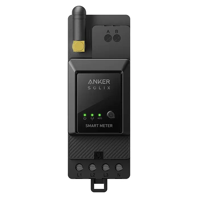 Anker Solix Zählerfeld Smart Meter für Anker Solarbank 2 Pro/Plus - 0% MwSt. - Schwarz - Schwarzes Anker Solix Smart Meter mit Antenne, LED-Anzeigen und Anschlüssen zur Stromüberwachung.
