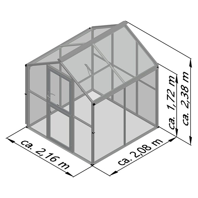 KGT Gewächshaus Galant II (Außenmaß inkl. Dachüberstand (B x T): 216 x 208 cm, Material Seitenwand: Glas, 4 mm, Anthrazit-Grau) | BAUHAUS