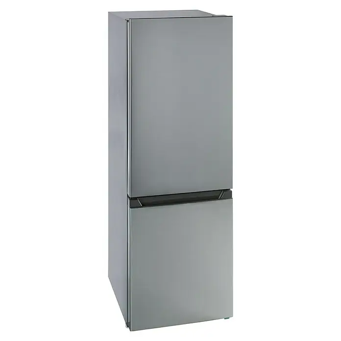PKM Kühl-Gefrierkombination KS 218.4 S - Nutzinhalt Gesamt: 175 l, 56,2 x 49,5 x 143 cm, Silber - Ein freistehender Kühl- und Gefrierschrank in Silber mit zwei Türen, ideal für jede moderne Küche, bietet viel Stauraum und effiziente Kühlung.