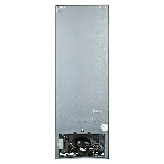 PKM Kühl-Gefrierkombination KS 218.4 S - Nutzinhalt Gesamt: 175 l, 56,2 x 49,5 x 143 cm, Silber - Rückseite eines Kühlschranks, die die interne Kühltechnik und die Komponenten der Wärmeleitung zeigt.