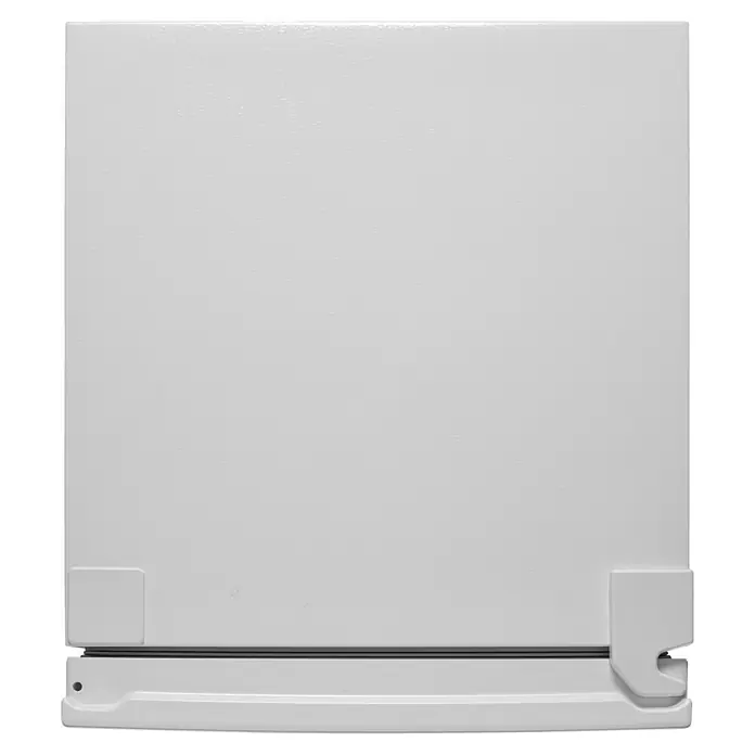 PKM Kühl-Gefrierkombination KG 218.4 W - Nutzinhalt Gesamt: 175 l, 56,2 x 49,5 x 143 cm, Weiß - Nahaufnahme einer weißen Geschirrspülerfront mit Griff und Bedienelementen. Das Gerät wirkt modern und ist minimalistisch designt.