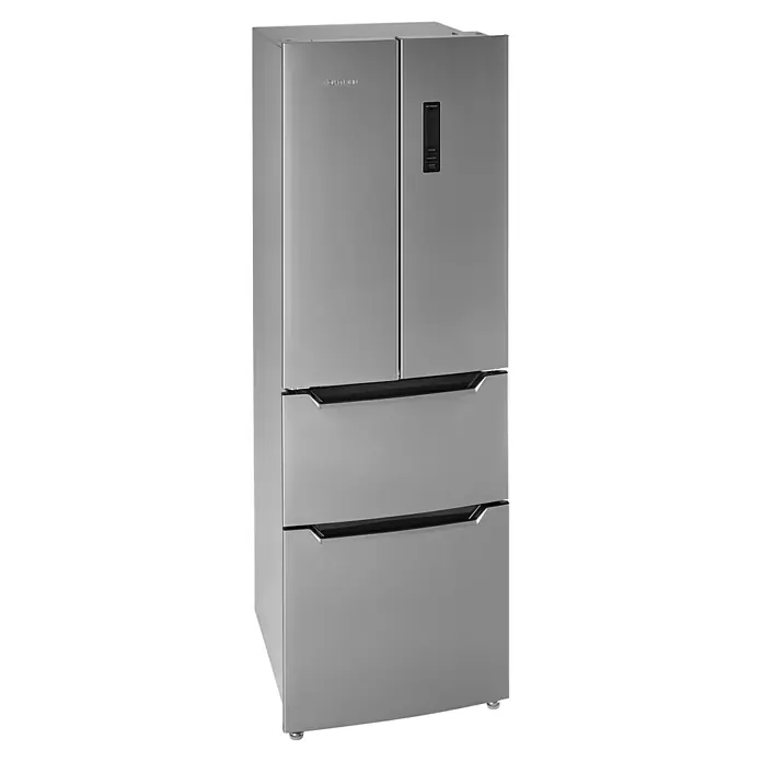 Wolkenstein Kühl-Gefrierkombination FD351.4A NF IX - Nutzinhalt Gesamt: 320 l, 68,5 x 63,5 x 185,5 cm, Inox - Silberner Kühlschrank mit Gefrierfach unten und zwei Schubladen. Elegantes Design für moderne Küchen.