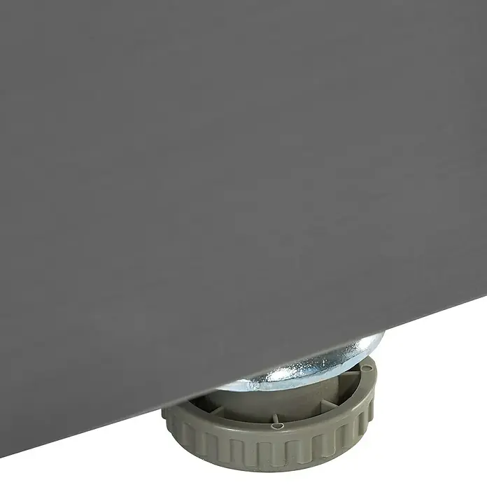 Wolkenstein Kühl-Gefrierkombination FD351.4A NF IX - Nutzinhalt Gesamt: 320 l, 68,5 x 63,5 x 185,5 cm, Inox - Detailaufnahme des verstellbaren Möbelfußes, der für Stabilität und Ausrichtung sorgt. Ideal für unebene Böden.