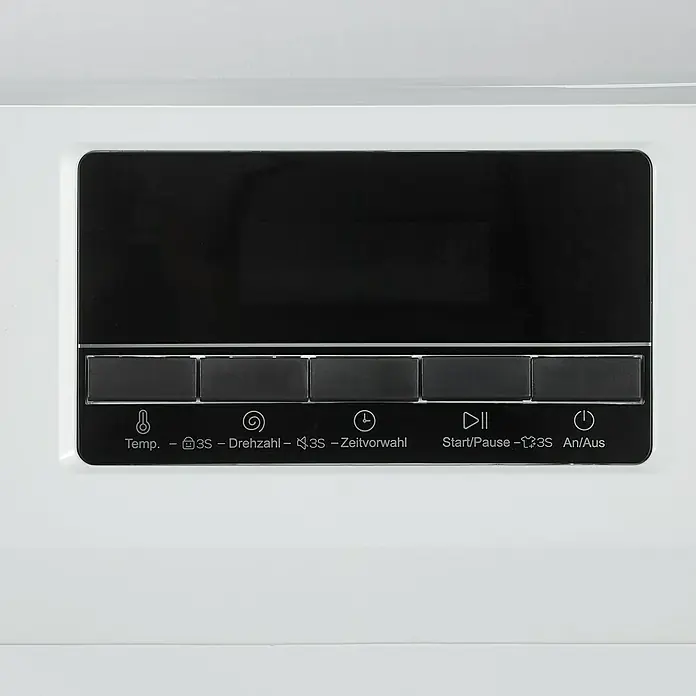 PKM Waschmaschine WA7 ES1416DAI - Max. Ladegewicht: 7 kg, Anzahl Programme: 16 Stk., Weiß - Bedienfeld eines Geräts mit Temperatur-, Drehzahl-, Zeitvorwahl- und Start/Pause- sowie An/Aus-Taste.