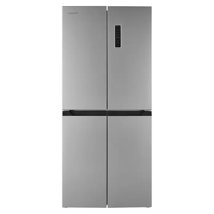 Wolkenstein Kühl-Gefrierkombination WCD362NFDEIX - Nutzinhalt Gesamt: 362 l, 62 x 79 x 180 cm, Inxo-Design - Silberner viertüriger Kühlschrank mit oben angebrachtem Bedienfeld für Temperatur und Funktionen.