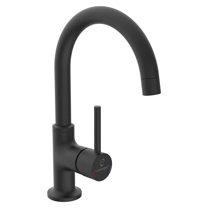Camargue Waschtischarmatur Lima - Schwarz, Matt - Schwarzer Camargue Küchenarmatur mit geschwungenem Auslauf und Einhebelmischer für moderne Küchen.