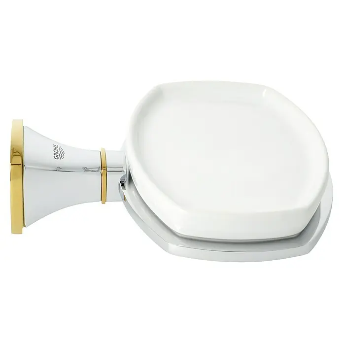 Grohe Grandera Seifenschale - Mit Halterung, Metall, Chrom/Gold - Seifenschale von Grohe, elegant gestaltet mit Chrom- und Goldakzenten. Perfekt für stilvolle Badezimmer. Die weiße Schale bietet Platz für Seife.