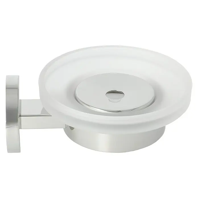 Zack Seifenschale Scala - Edelstahl, Silber - Eine elegante Seifenablage mit Wandhalterung, die durch ihr modernes Design und die Kombination aus Chrom und Milchglas besticht.