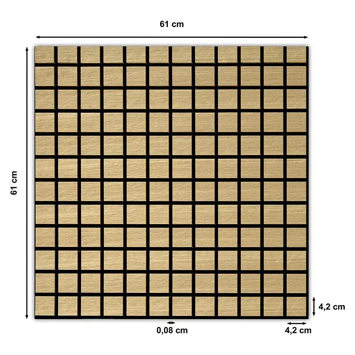 acous Akustikpaneel Blockbuster - Eiche hellbraun, L x B x S: 610 x 610 x 10,3 mm, 4 Stk. - Holzpaneel mit quadratischem Muster und Maßangaben.