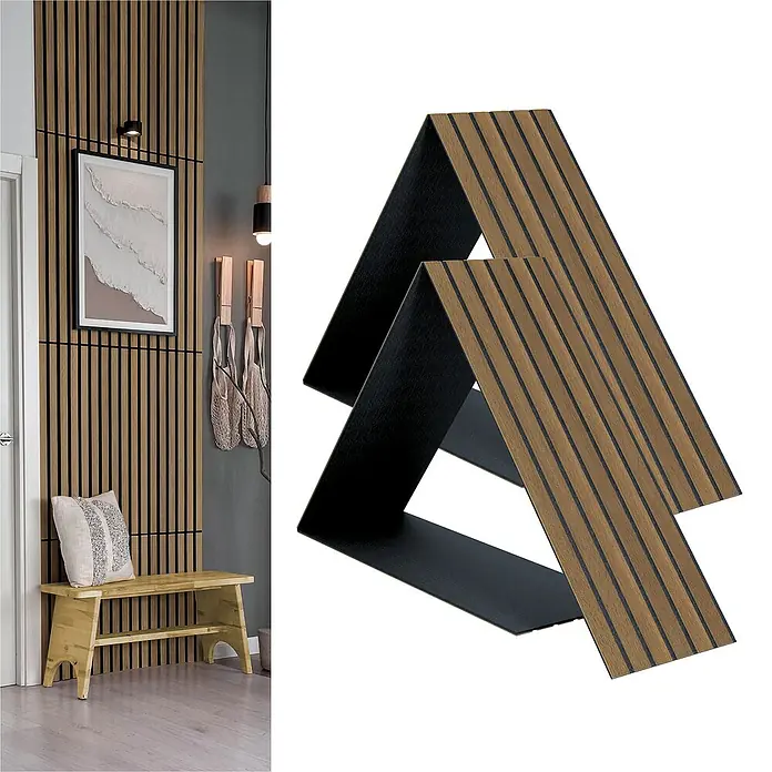 acous Akustikpaneel Compact - Eiche rustikal, L x B x S: 2.440 x 305 x 10,3 mm, 2 Stk. - Holzpaneele zur Wandverkleidung mit markanten schwarzen Akzenten für ein modernes Ambiente.