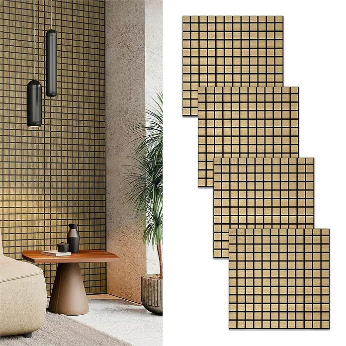 acous Akustikpaneel Blockbuster - Eiche hellbraun, L x B x S: 610 x 610 x 10,3 mm, 4 Stk. - Quadratische Akustikplatten mit Holzoptik und Gittermuster zur Wandgestaltung. Die perfekte Lösung für eine verbesserte Raumakustik.