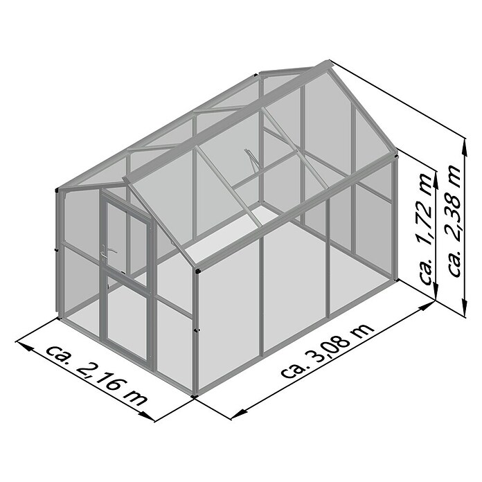 KGT Gewächshaus Galant III (Außenmaß inkl. Dachüberstand (B x T): 216 x 308 cm, Material Seitenwand: Glas, 4 mm, Anthrazit-Grau) | BAUHAUS