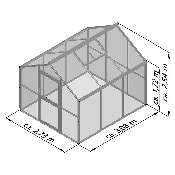 KGT Gewächshaus Novum III (Außenmaß inkl. Dachüberstand (B x T): 273 x 208 cm, Material Seitenwand: Glas, 4 mm, Tannengrün) | BAUHAUS