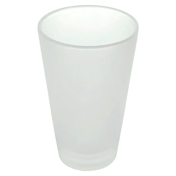 Tesa Ersatz-Zahnputzglas - Glas, Matt - Nahaufnahme eines leeren, weißen, mattierten Glasbechers, ideal für Getränke oder als dekoratives Element, vor schwarzem Hintergrund.