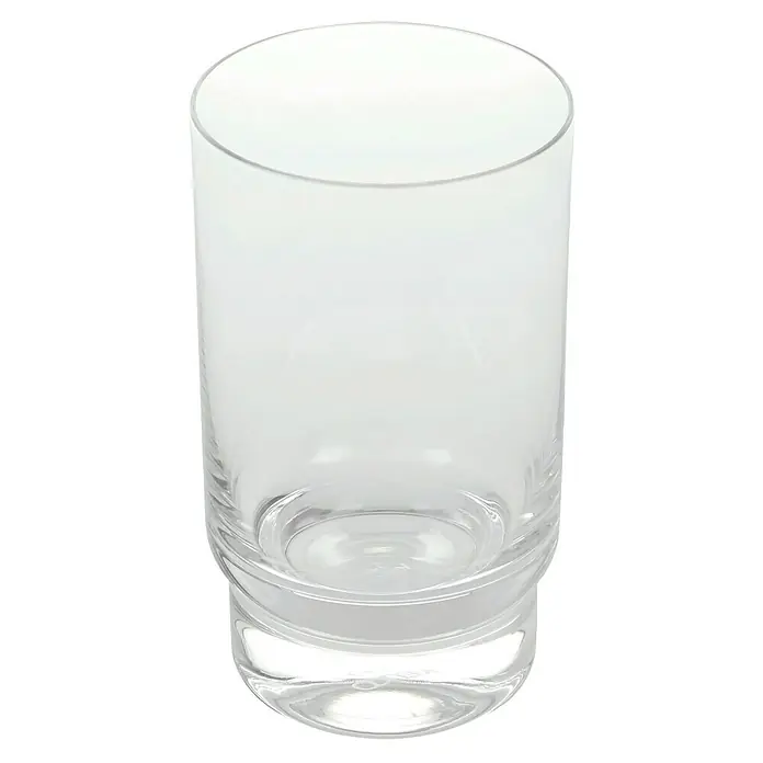 Keuco Plan Zahnputzglas - Ohne Halterung, Durchmesser: 6,6 mm, Kristallglas - Nahaufnahme eines leeren, transparenten Trinkglases mit dickem Boden, ideal für Cocktails oder Wasser.