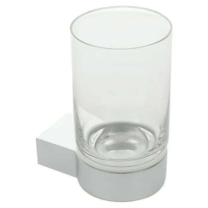 Keuco Plan Zahnputzglas - Mit Halterung, Durchmesser: 6,6 cm, Metall - Ein gläserner Zahnputzbecher mit einer Halterung in Weiß. Perfekt für das Badezimmer, um Zahnbürsten stilvoll aufzubewahren.