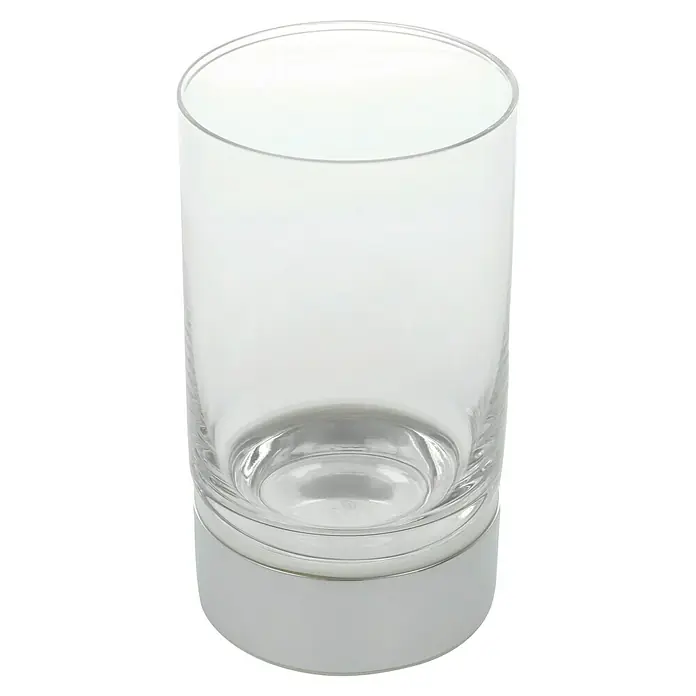 Keuco Plan Zahnputzglas - Mit Halterung, Durchmesser: 6,6 cm, Metall - Klares Glas mit einem silberfarbenen Sockel. Ein stilvolles Trinkgefäß, das sich durch seine schlichte Eleganz auszeichnet und vielseitig einsetzbar ist.