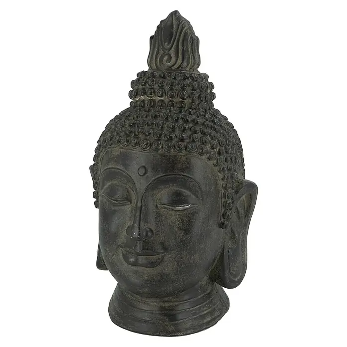 Buddhakopf Padma - 32 x 31 x 54 cm, Schwarz - Buddha-Kopf-Statue in dunklem Grau, ideal für meditative Räume und zur Dekoration. Bringt Ruhe und spirituelle Harmonie in jeden Raum.