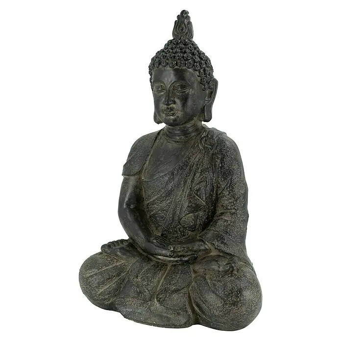 Buddha Padma - 35 x 23 x 55 cm, Schwarz - Eine sitzende Buddha-Statue aus dunklem Material, die Frieden und Gelassenheit ausstrahlt, ideal für die spirituelle Dekoration.