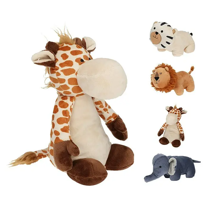 Tope de puerta Safari - 1 ud., Surtido - Juego de animales de peluche con una gran jirafa, tigre, león y elefante para niños.