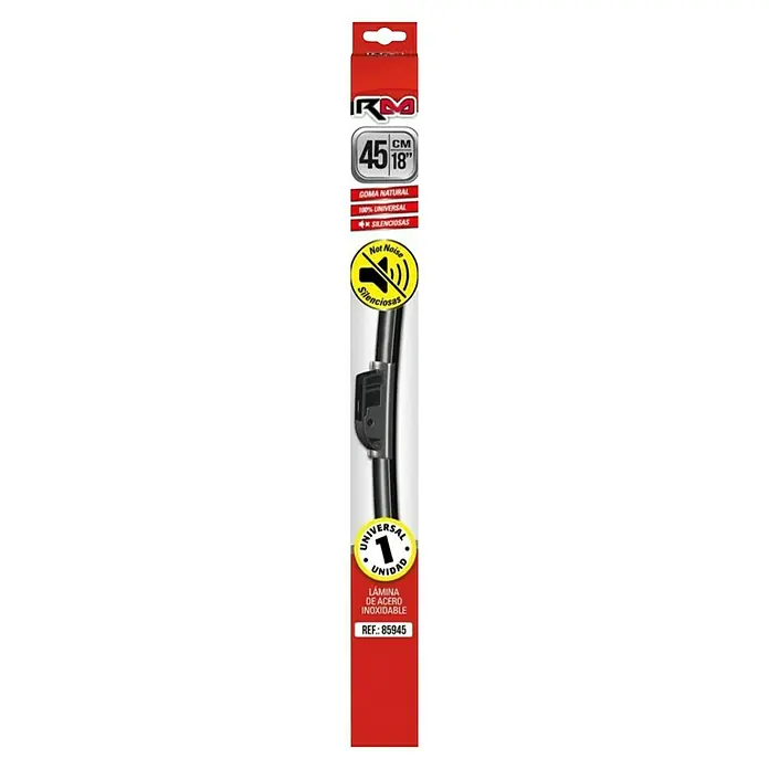 Rolmovil Goma de escobilla limpiaparabrisas - Largo: 45 cm, Acero inoxidable - Escobilla limpiaparabrisas de 45 cm con goma natural para una visión clara y un funcionamiento silencioso. Hoja de acero inoxidable universal.