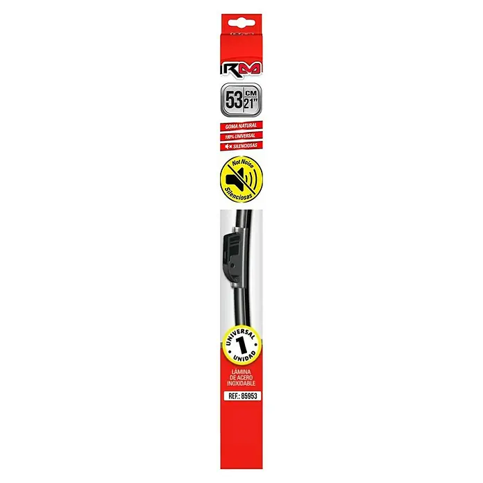 Rolmovil Goma de escobilla limpiaparabrisas - Largo: 53 cm, Acero inoxidable - Escobilla limpiaparabrisas de 53 cm/21" de caucho natural, universal, silenciosa, lámina de acero inoxidable, ref. 85953.