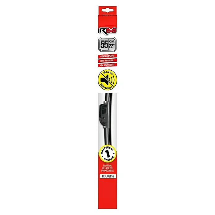 Rolmovil Goma de escobilla limpiaparabrisas - Largo: 55 cm, Acero inoxidable - Imagen del producto de un limpiaparabrisas de 55 cm (22"), con goma natural, silencioso y de ajuste universal.