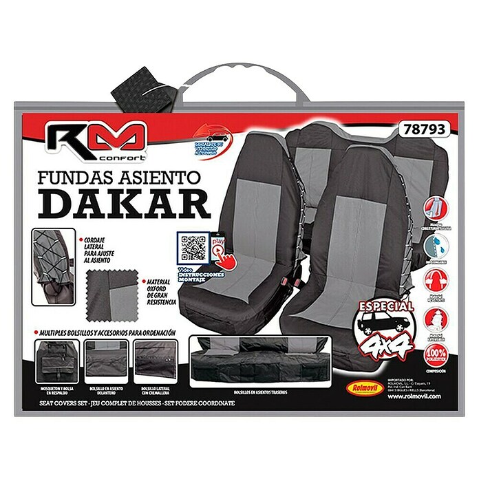 Rolmovil Confort Funda para asientos de coche Dakar (Negro/Gris, Poliéster, Apto para: Todos los asientos) | BAUHAUS