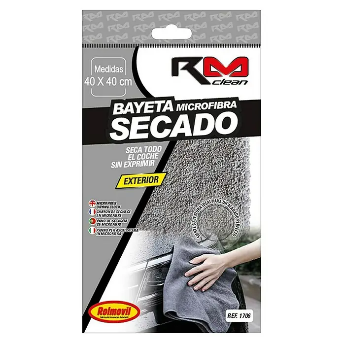 Rolmovil Clean Bayeta de microfibra - 40 x 40 cm, Para exterior - Bayeta de microfibra RM Clean 40x40cm para secar coches sin escurrir, ideal para exteriores y un acabado perfecto.