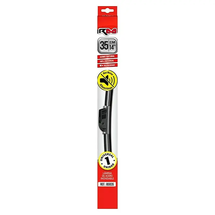 Rolmovil Goma de escobilla limpiaparabrisas - Largo: 38 cm, Acero inoxidable - Imagen del producto de un embalaje de limpiaparabrisas RKM, talla 35 cm/14 pulgadas, con características de goma natural.