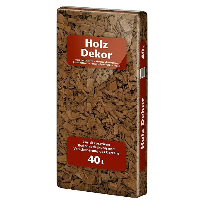 Dekor-Mulch - 40 l, Braun - Sack mit 40L braunen Holzspänen zur dekorativen Gartenbodenabdeckung.