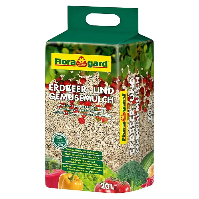 Floragard Erdbeer- & Gemüsewolle - 20 l - FloraGard 20L Beutel mit Erdbeer- und Gemüsemulch, mit Holzspänen, Erdbeeren und Gemüse.