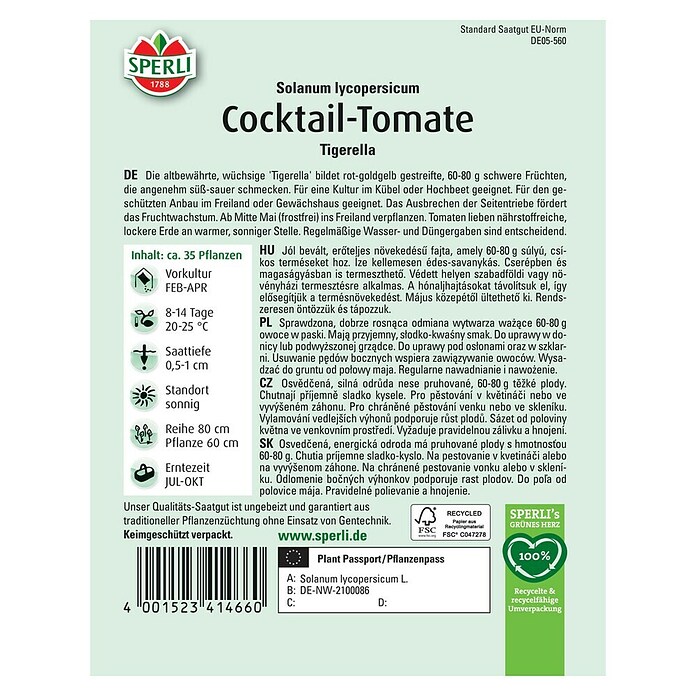 Sperli Cocktailtomate Tigerella (Solanum lycopersicum 'Tigerella', Erntezeit: Juli) | BAUHAUS
