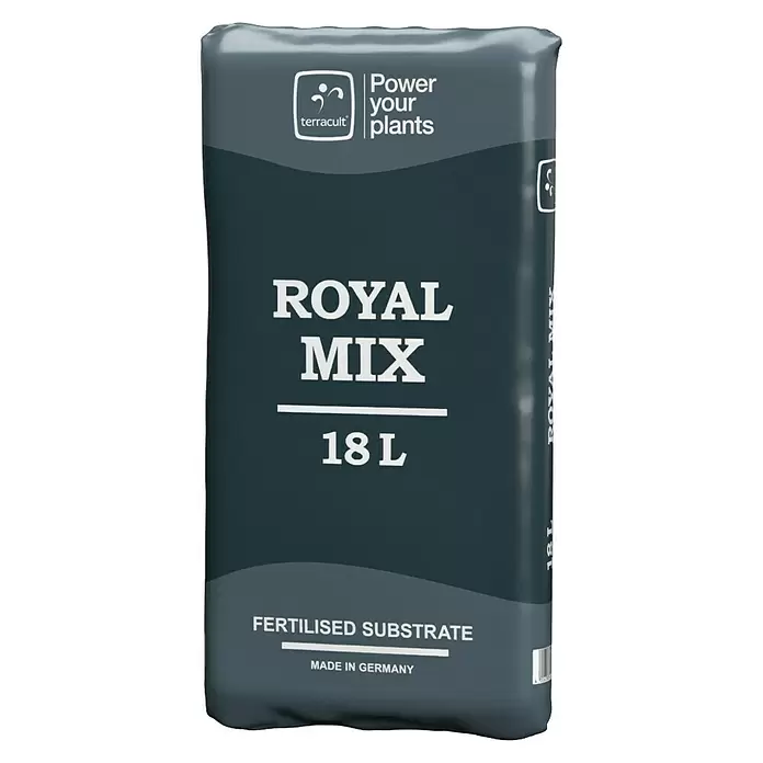 Floragard Kultursubstrat Royal Mix - 18 l - Dunkelgrauer Terracult Royal Mix Düngesubstratbeutel, 18 L, mit weißem Text.