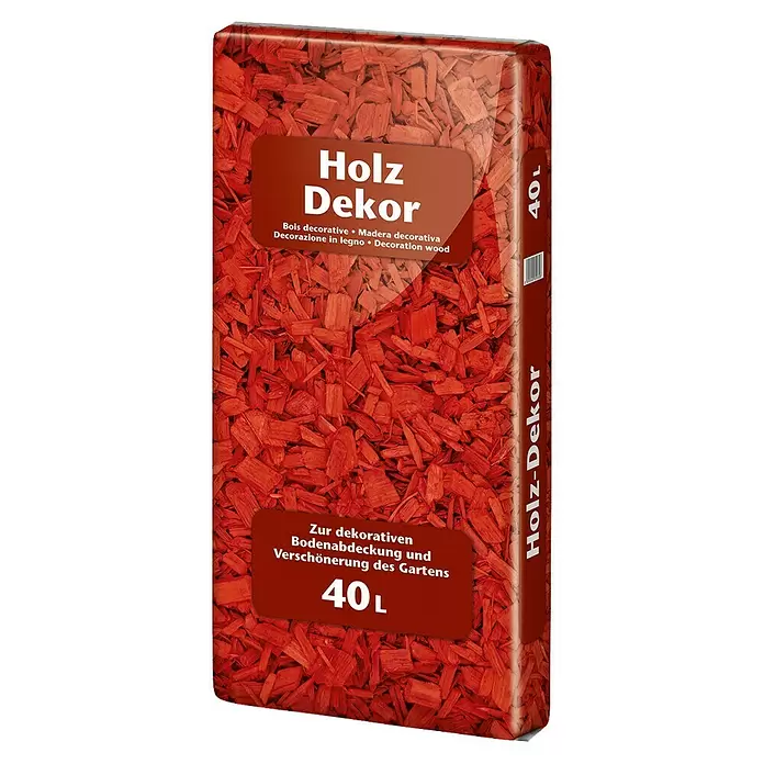 Dekor-Mulch - 40 l, Rot - 40L Beutel mit roten dekorativen Holzhackschnitzeln zur Gartengestaltung.