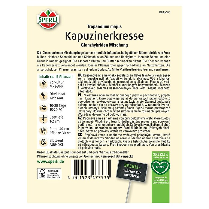 Sperli Kräutersamen Kapuzinerkresse Glanzhybrid Mischung (Tropaeolum majus, Mischung) | BAUHAUS